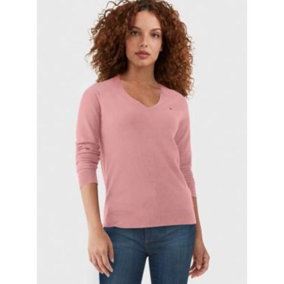 Tommy Hilfiger Women's Slim Fit V-Neck Sweater Pink Size Medium - Picture 1 of 6
